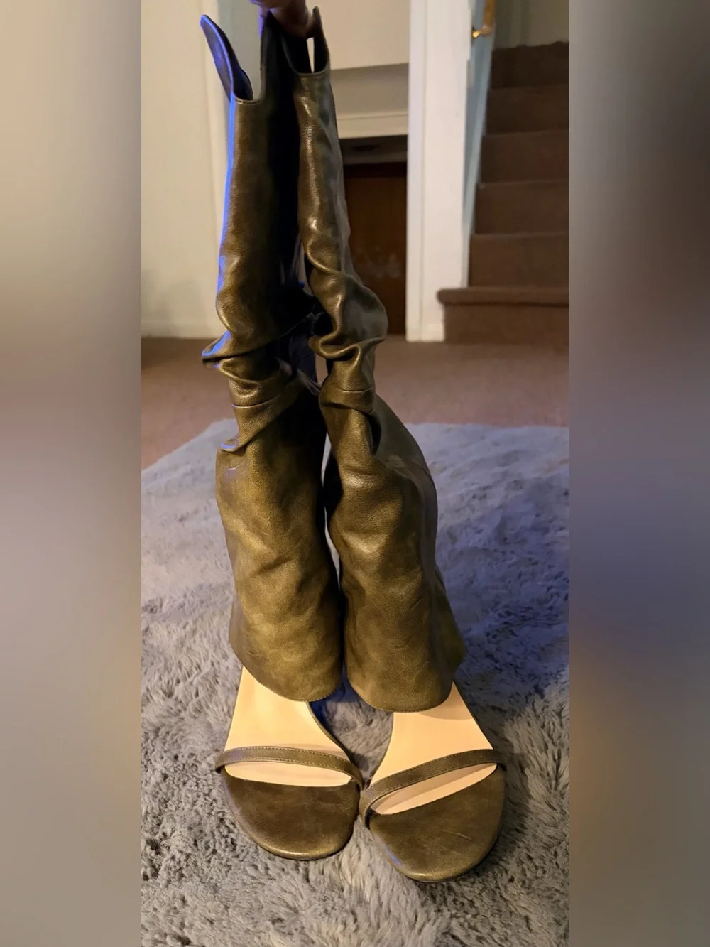 Women's Olive Green Slouch Western High-Heel Boots